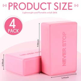 RoundFunny 4 Pack Yoga Blocks Non Slip Pilates Brick Foam Blocks Pilates Dance Gymnastics Workout Fitness Props Tool for Stretching Meditation and Exercise(Pink)