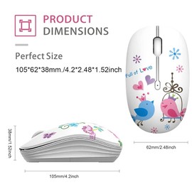 JieruiDeng Lindo mouse inalámbrico, 2.4G silencio de oficina de negocios con receptor USB 1200DPI mouse óptico para computadora portátil, portátil, PC, computadora (pájaros)