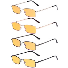 Eyekepper 4 Pack Reading Glasses Blue Light Blocking Memory Titanium Bridge Computer Readers Amber Tinted +2.00
