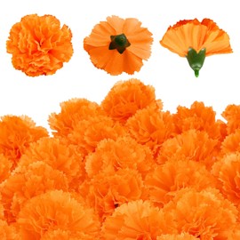 iwiio 20Pcs Marigold Flower Head Orange Artificial Flowers Diwali Decorations for Indian Festival,Traditional, Backdrop,Parties,DIY Marigold Garlands,Wedding,Table Centerpieces