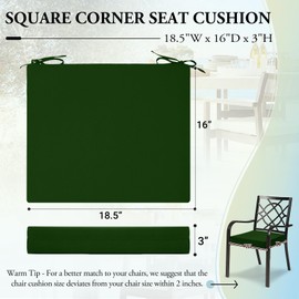 Wellsin Outdoor Chair Cushions for Patio Furniture - Outdoor Cushions for Chairs - Waterproof Patio Chair Cushions Set of 4, 18.5"X16"X3", Forest Green