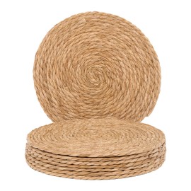 GENMOUS Woven Placemats Set of 8, 13.5" Round Placemats Natural Water Hyacinth Boho Placemats,Farmhouse Rattan Chargers for Dinner Plates,Rustic Braided Wicker Table Mats for Dining Table,Home,Wedding