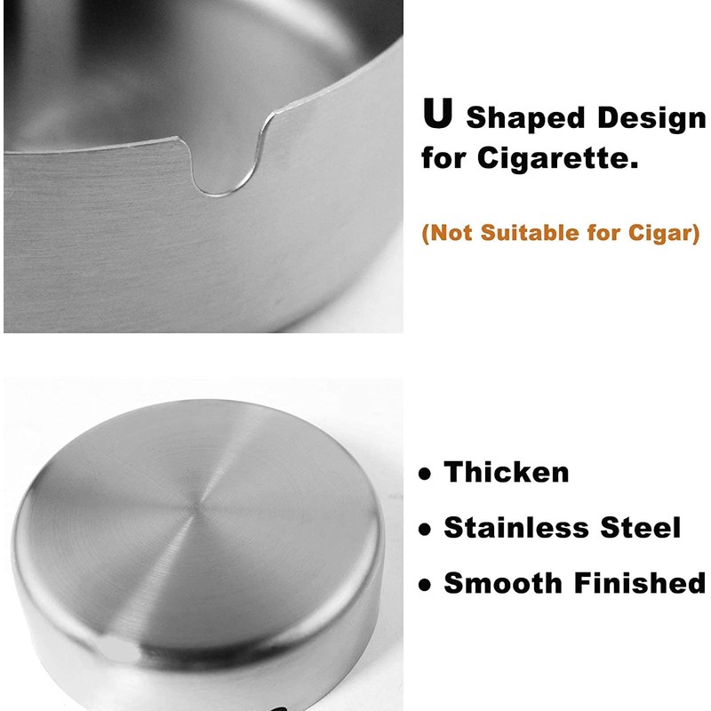 Qualsen 5 Pcs Stainless Steel Ashtray, Ashtrays for Outside or