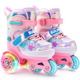 SULIFEEL Roller Skates for Girls Kids with Light Up Wheels, Adjustable 4 Sizes for Little Kids Toddler Beginner Rollerskates