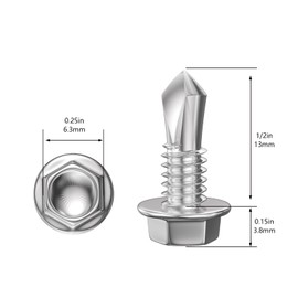 Wensilon (400Pcs) #8×1/2" Hex Washer Head Self Drilling Screws, 410 Stainless Steel Metal SheetScrews，TEK Screws, Sheet Metal Self Tapping Screws
