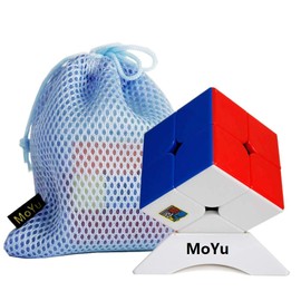 FunnyGoo MoYu MFJS Mofang jiaoshi Cubing Classroom Meilong 2 M 2x2 Magic Puzzle Cube MeiLong 2M 2x2x2 cube Stickerless with MoYu logo bag and stand (Stand's color may vary)