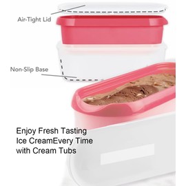Ice Cream containers for homemade ice cream, Reusable Storage Freezer ice cream Container With Lids, BPA FREE, Dishwasher Safe Tub. Double Insulated, 1.5 Quart, Red, Non Slip Base, Stackable on (Pink)