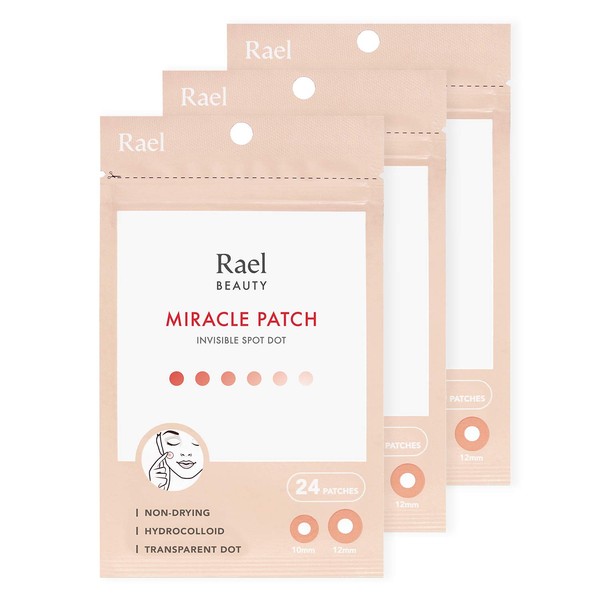 Rael Acne Pimple Healing Patch - Absorbing Cover, Invisible, Blemish Spot, Hydrocolloid, Skin Treatment, Facial Stickers, Two Sizes, Blends in with skin (72 Patches, 3Pack)