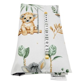 Personalisierte Windeltasche mit Name und Datum für unterwegs, Tierbaby-Design weiß hellgrau, Große Wickeltasche für bis zu 4 Windeln + Feuchttücher, Wickelorganiser