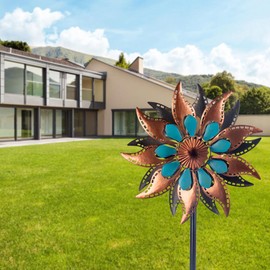 VEWOGARDEN Yard Metal Flower Wind Spinners, Kinetic Wind Sculptures & Spinners for Outdoor Garden Lawn Patio Decorations, Bronze