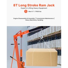 VEVOR 8-Ton Hydraulic Long Ram Jack, Engine Hoist Cylinder with Air Pump & Single Piston, Clevis Base Cylinder for Engine Lifts, Garage/Shop Cranes, Mechanical & Farm Applications