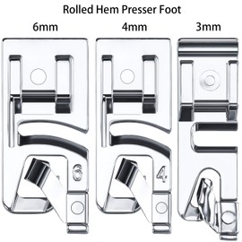 Boao Narrow Rolled Hem Sewing Machine Presser Foot Set Suitable for Household Multi-Function Sewing Machines(3mm, 4mm and 6 mm,3 Pieces)