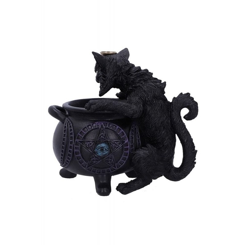 Nemesis Now Spite's Cauldron Rückfluss-Räuchergefäß, Schwarze Katze, vertraut, 16,3 cm