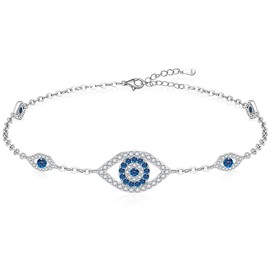 Evil Eye Bracelets Greek Blue Evil Eye Bracelet for Women Sterling Silver Jewelry Adjustable Amulet Charm Third Eye Bangle Protection Turkish