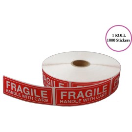 QUALITY STAR FRAGILE - HANDLE WITH CARE Stickers, 1X3, (1000 Per Roll) - 14 Rolls