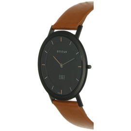 TITAN Edge Men’s Designer Watch – Slim, Quartz, Water Resistant, Leather Strap – Brown Band and Black Dial, Brown, Slimmest watch