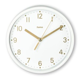 Hama Table Clock (Clock without Ticking Noises, Analogue, Small Standing Clock, Subtle Modern Design, Quartz Clock for Standing, Fold-Out Stand, Also Suitable as a Wall Clock for Hanging) White