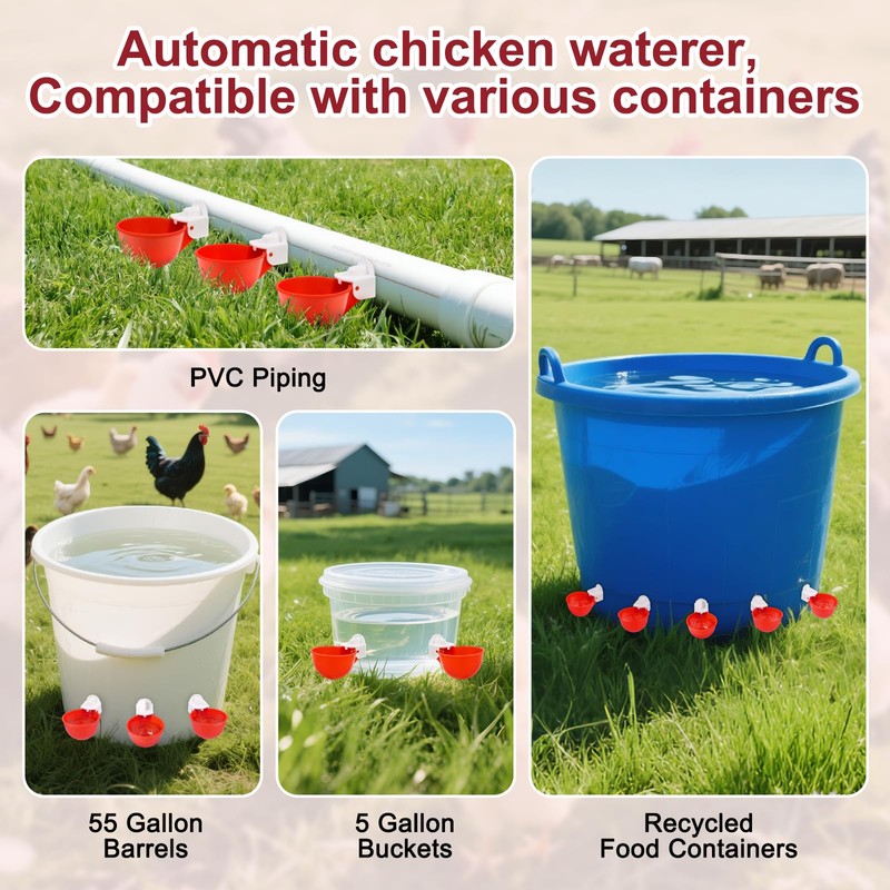 Tibaebe Chicken Waterer Cups, 8 Pack Red Automatics Chicken Waterer,