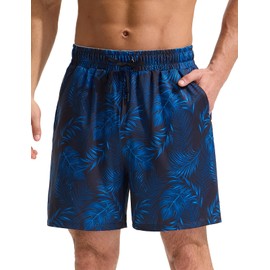 BALEAF 5 inch Swim Shorts for Men with Compression Liner Quick Dry Mens Swim Trunks Bathing Suit Beach Shorts with Zippered Pockets Blue Floral 3XL