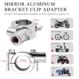 KVAEY 2PCS Motorcycle Handlebar Mirror Mount Holder, 10mm 7/8" Handlebar Clamp Rearview Side Mirror Adapter, Aluminum Motorcycle Mirror Mount Clamp for ATV Street Bike Scooter (Silver)