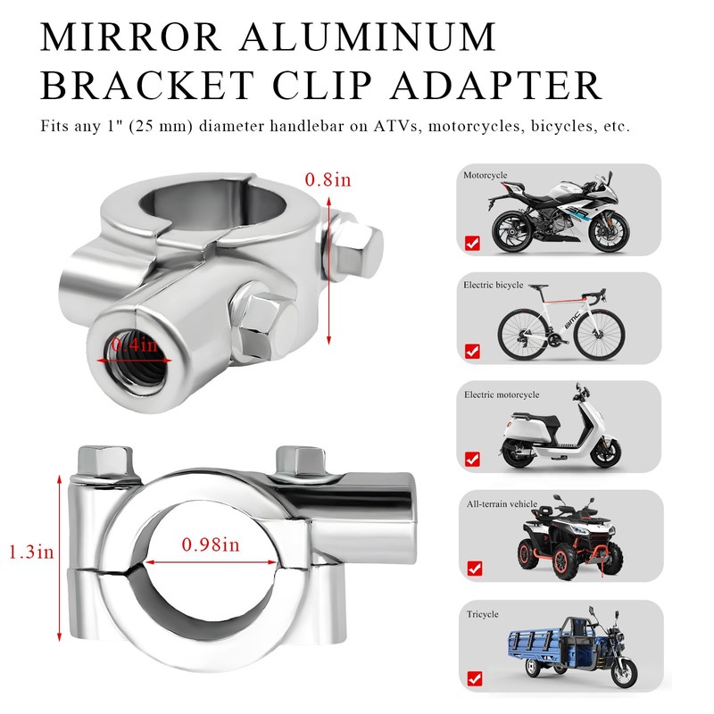 KVAEY 2PCS Motorcycle Handlebar Mirror Mount Holder, 8mm 7/8" Handlebar