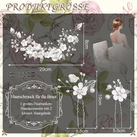 ZOCONE Bridal Flower Hair Accessories Silver Crystal Headband Flower Leaf Headpiece Pearl Hair Accessories Bridal Hair Pins Hair Pins Wedding for Women and Girls Bridal Hairstyle (A)