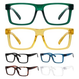 GTSY 6-Pack Metalless & Screwless Spring Hinges Reading Glasses for Men Women Oversized Stylish Readers +1.75