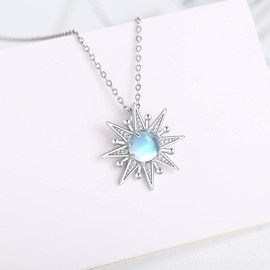 Cuoka Sun Moonstone Necklace - 925 Sterling Silver Sunburst Moonstone Pendant Necklace - Fashion Sun Jewelry for Women