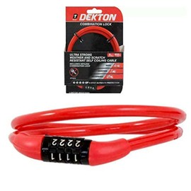 Dekton DT70310 Combination Number Bike Bicycle Lock, Red, 8 mm x 650 mm