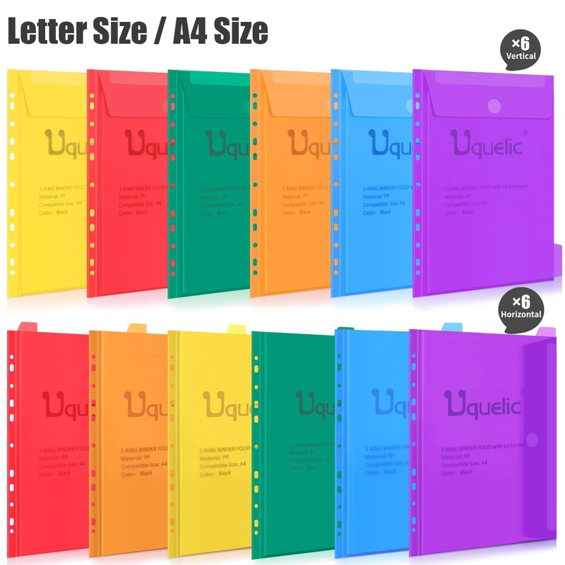 Uquelic A4 Folder Organiser, Ring Binder with 12 Document Folder