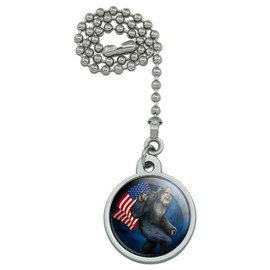 American Flag Patriotic Sasquatch Bigfoot Ceiling Fan and Light Pull Chain