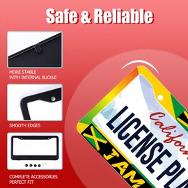 Jamaica License Plate Frame Jamaican Flag License Plate Holder Stainless Steel Auto Parts Decoration with Screws License Plate for Men Women 12x6 Inch