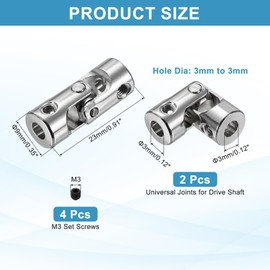 sourcing map 2pcs Universal Joint Shaft Coupling, 3mm to 3mm Inner Dia Rotatable Steering Shaft U Joints Coupler with Screws for RC Car, Robot, Boat Drive Ship Motor Use