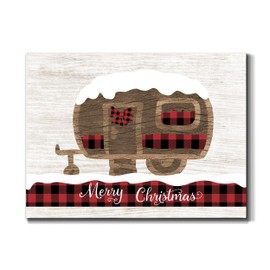 Renditions Gallery Flannel Christmas Camper Wall Art, Red & Black Buffalo Check, Festive Christmas Decorations, Premium Gallery Wrapped Canvas Decor, Ready to Hang, 8 in H x 12 in W, Made in America