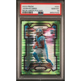 Graded 2023 Panini Donruss Jahmyr Gibbs #331 Neon Green Pulsar Rookie RC Football Card PSA 10 Gem Mint