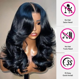 RECOOL Glueless Wig Body Wave Lace Front Wigs Human Hair Pre Plucked HD Transparent Lace Frontal Wigs Human Hair 180% Density Loose Body Wave Glueless Wigs for Women 18 Inch