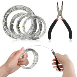 Chudeng 4 Rolls Aluminum Craft Wire and A Pair of Pliers, 3mm×10m, 2mm×10m, 1.5mm×10m, 1mm×10m Thickness Sculpting Wire, Bendable Metal Craft Wire for Making Dolls Skeleton DIY Crafts