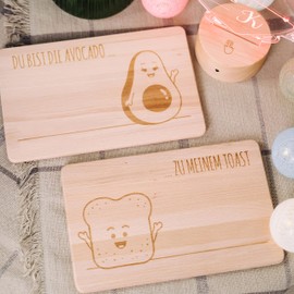 LAUBLUST Breakfast Board Set of 2 Avocado and Toast – Pre-Engraved | 24 x 15 x 1 cm, Natural, FSC® – Breakfast Board | Decorative Board | Gift Board