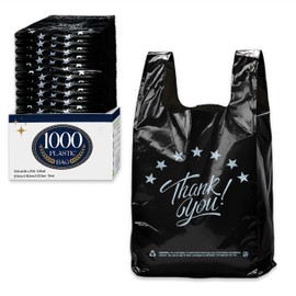 YoYoRain 1000 Count Black “Thank You” T-Shirt Bags – Reusable & Disposable Grocery & Supermarket Carry Bags, 11"x6"x21"