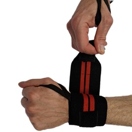 Force of Habit Cotton Wrist Wraps 18" Length 3" Wide Nylon Hook Closure Thumb Loop Sold in Pairs Red & Black