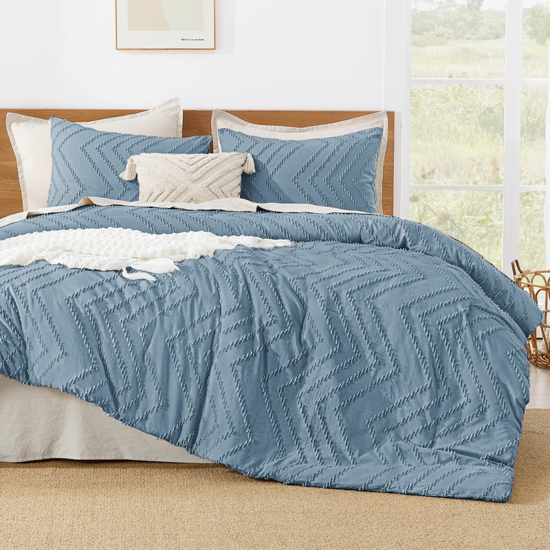 Litanika King Comforter Set Grayish Blue, 3 Pieces Lightweight Tufted