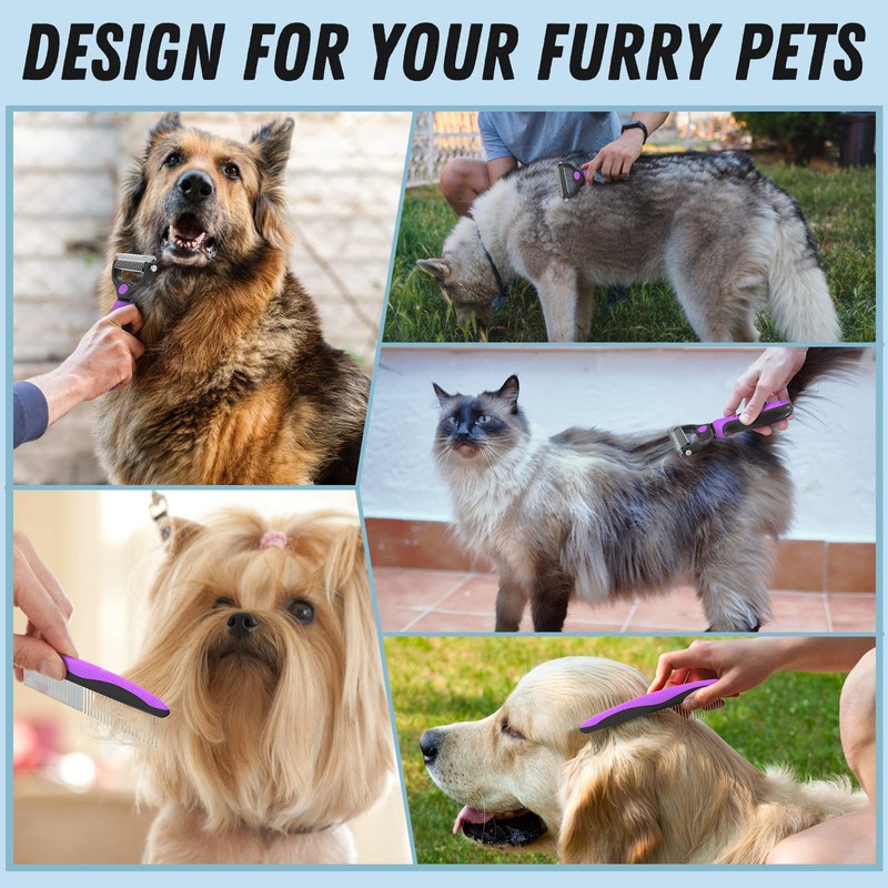 Docrok Pet Grooming Brush and Metal Comb Combo - Undercoat