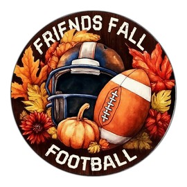 KIOKIO Vintage Round Friends Fall Football Metal Sign Funny Home Kitchen Coffee Bathroom Office Bar Pub Garden Tin Poster Autumn Iron Plaque Thanksgiving Wall Decor 12x12 Inch