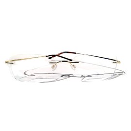Bifocal Lightweight Slim Rimless Wire Reader - Flexible Clear Rectangular Reading Glasses Bi-Focal (Gold, 1.25)