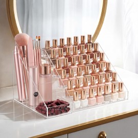 6 Tier Nail Polish Organizer with Nail Supplies Organizer, Quick Assembly Clear Acrylic Nail Polish Holder Display Stand for Gel Polish (2 Pack)