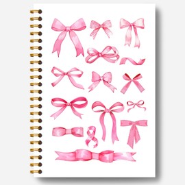 Guymn Coquette Pink Bow Notebook Journal, Girly Notebook, Preppy Journal, Womens Journals for Writing, Cute Notebooks Journals for Women, Aesthetic Hardcover Spiral Notebook 5.5x8.3 Inch