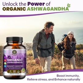 VEDA ROOTS Ashwagandha KSM 66 Pure Organic Root Powder Extract Ayurvedic Supplement - Focus, Mood Support, Increase Energy, Strength, 600mg of Natural KSM66 for Superior Absorption - 120 Capsules