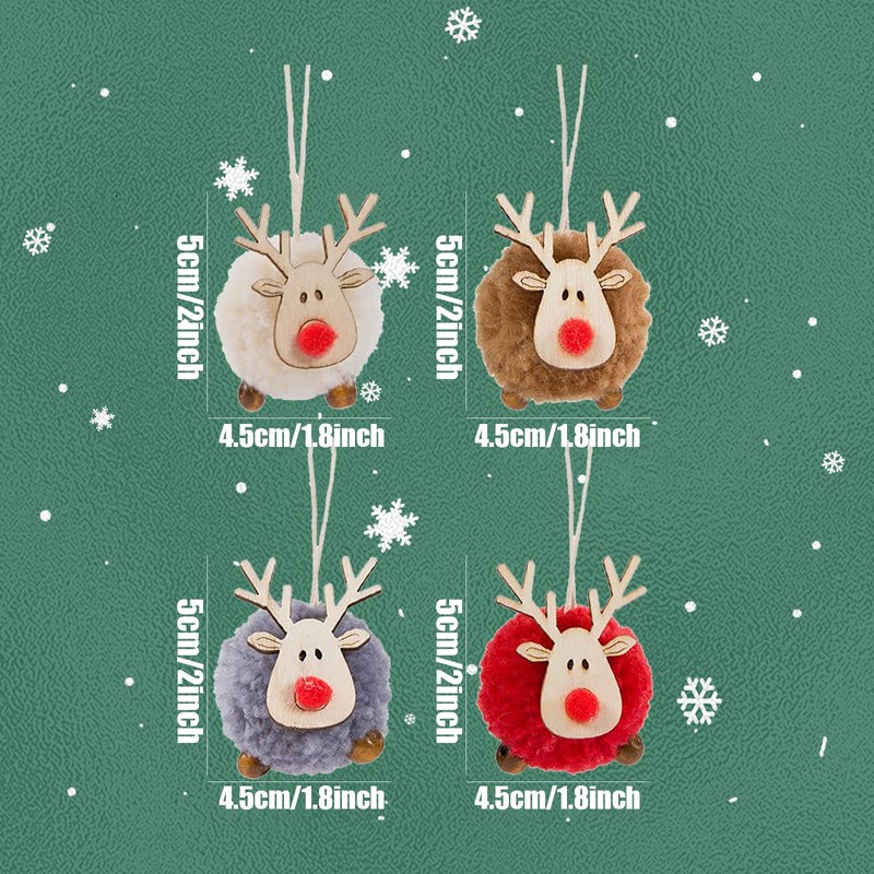 Christmas Tree Ornaments Set of 4 Cute Reindeer Christmas Ornaments
