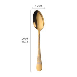 BUYER STAR Dinner Spoons, 18/8 Stainless Steel Dessert Spoons, Classic Flower Pattern Cutlery Spoons Set, Table Spoon for Home, Kitchen or Restaurant, Dishwasher Safe- 7.8 Inch (Gold)