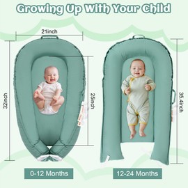 PLKMGF Baby Lounger for Newborn, 100% Cotton Soft Breathable Baby Lounger Newborn Essentials for 0-24 Months, Portable Infant Lounger Baby Nest Cover for Girls & Boys, Co Sleeper for Baby in Bed,Green